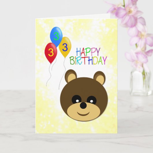 3. Geburtstag Niedlicher Teddybär Karte (Orchidee)