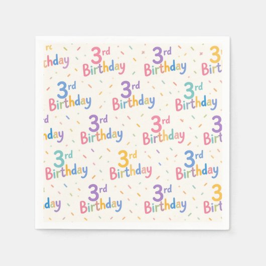3. Geburtstag Papier-Tischdecken, Dritter Geburtst Serviette (Vorderseite)