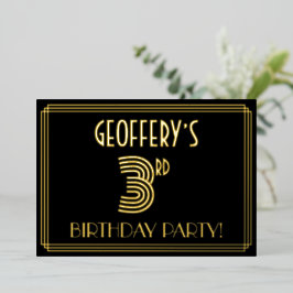 3. Geburtstag Party — Art Deco Stil "3" + Name Folieneinladung