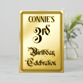 3. Geburtstag Party — Elegantes Script + Individue Folieneinladung (Stehend vorne)