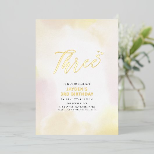 3. Geburtstag Party Folieneinladung (Stehend vorne)