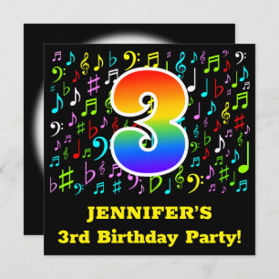 3. Geburtstag Party: Fun Music Symbols, Regenbogen Einladung