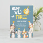 3. Geburtstag Party Hats Waldtiere Geburtstag Einladung (Stehend Vorderseite)