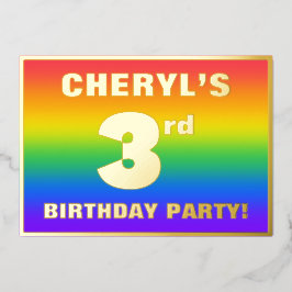 3. Geburtstag Party: Spaß, farbenfrohes Regenbogen Folieneinladung