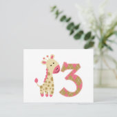 3. Geburtstag Pink Giraffe Postkarte (Stehend Vorderseite)