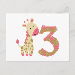 3. Geburtstag Pink Giraffe Postkarte