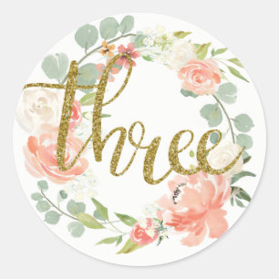 3. Geburtstag Pink Gold Blumenkranz Aufkleber