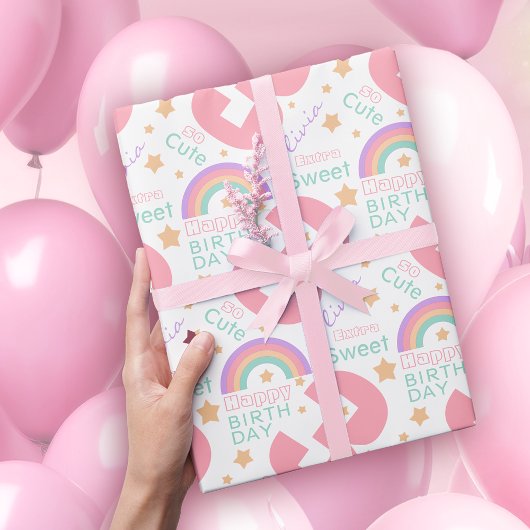 3. Geburtstag Pink Rainbow Wrapping Paper Geschenkpapier