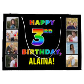 3. Geburtstag: Regenbogentext, benutzerdefinierte  Große Geschenktüte (Rückseite)