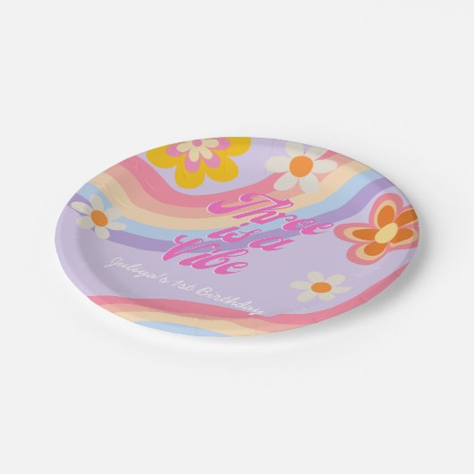 3. Geburtstag: Retro Rainbow 3. Pappteller (Schrägansicht)