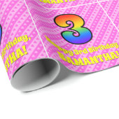 3. Geburtstag: Rosa Streifen & Herz, Regenbogen Nr Geschenkpapier (Rolleneckpunkt)