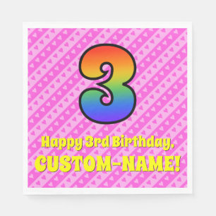3. Geburtstag: Rosa Streifen & Herz, Regenbogen Nr Serviette
