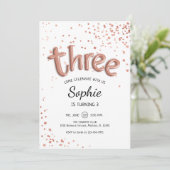 3. Geburtstag - Rose Gold White Einladung (Stehend Vorderseite)