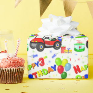 3. Geburtstag Roter Golfwagen Jungen-Muster Geschenkpapier