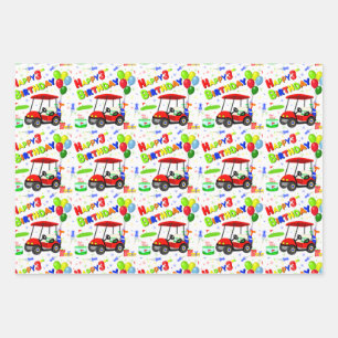 3. Geburtstag Roter Golfwagen Jungen-Muster Geschenkpapier Set