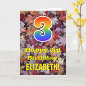 3. Geburtstag; Rustikale Herbstblätter; Regenbogen Karte (Gelbe Blume)