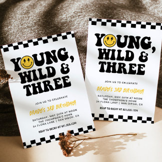 3. Geburtstag Smiley Bolt, Young, Wild & Three Einladung