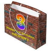 3. Geburtstag: Spaß, Graffiti Inspiriert Regenboge Große Geschenktüte (Rückseite Schrägansicht)