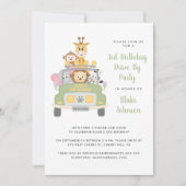 3. Geburtstag Tiersafari Fahrt mit dem Party Einladung (Vorderseite)