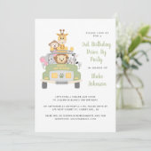 3. Geburtstag Tiersafari Fahrt mit dem Party Einladung (Stehend Vorderseite)