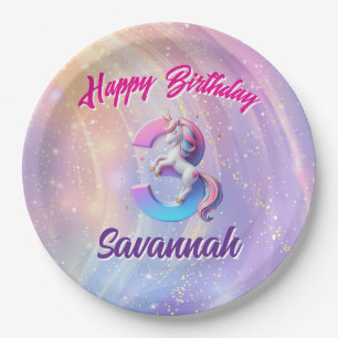 3. Geburtstag Unicorn Pastel Ombre Whimsical Party Pappteller