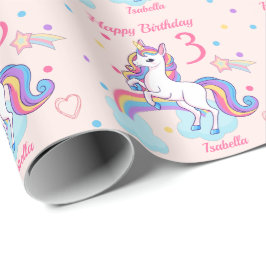 3. Geburtstag Unicorn Regenbogen Pink Geschenkpapier