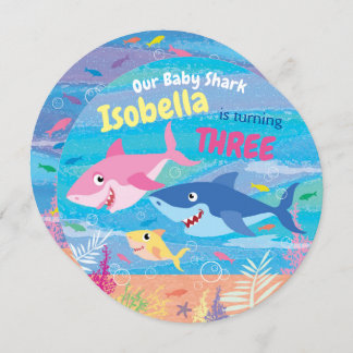 3. Geburtstag, unter dem Meer, 3 Haie, Party Einladung