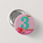 3. Geburtstag Vintage Boho Blumen Button (Vorne & Hinten)
