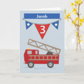 3. GeburtstagFiretruck Name-Jakobs Karte (Gelbe Blume)
