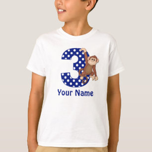 3. Geburtstags-Affe-blaues personalisiertes Shirt