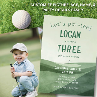 3. Geburtstags-Golf-Par-ty Wasserfarben-Foto jedes Einladung