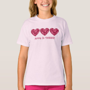 3. Geburtstags-Mädchen-Herz-individueller Name T-Shirt