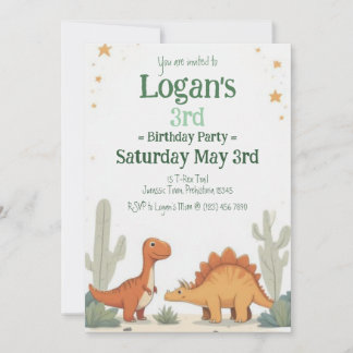 3. Geburtstags-Minimal-Dinosaurier-Party für Junge Einladung