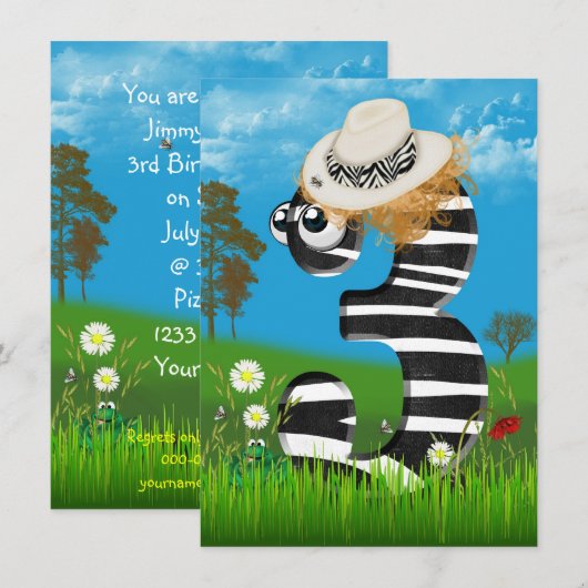 3. Geburtstags-Party Einladung (Vorne/Hinten)