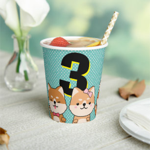 3. Geburtstags-Party Niedlich Shiba Inu Puppy Crew Pappbecher