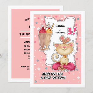 3. Geburtstags-Party   Spaß Kitty & Mäuse Custom Einladung