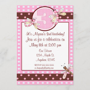 3. Geburtstags-Partyrosapunkt-Libellenmädchen Einladung