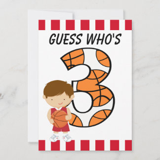3. Geburtstags-Rot-Weiß-Basketball-Spieler v2 Einladung