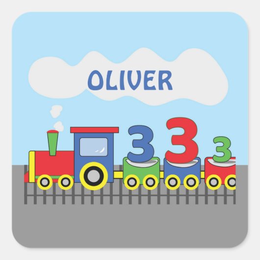 3. Geburtstagsbahn Personalisischer Name Quadratischer Aufkleber (Vorderseite)