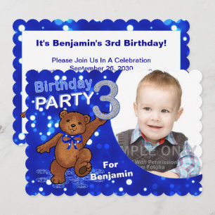 3. Geburtstagsbär Party Custom Foto Einladung