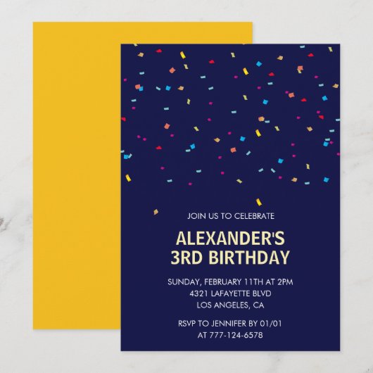 3. Geburtstagseinladungen Boy Confetti Modern Einladung (Vorne/Hinten)