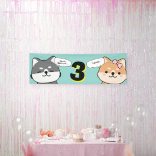 3. Geburtstagsfeier Anpassbare Shiba Inu Welpen Banner