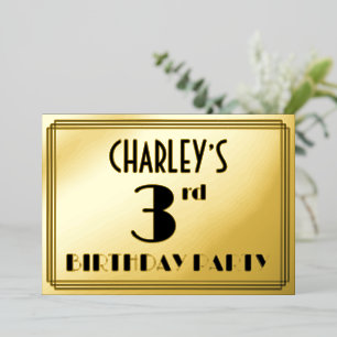 3. Geburtstagsfeier — Art Deco Look „3“ + Name Folieneinladung