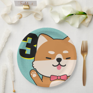 3. Geburtstagsfeier Süßer Shiba Inu Welpe Aiko Pappteller