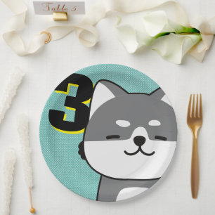 3. Geburtstagsfeier Süßer Shiba Inu Welpe Chippy Pappteller