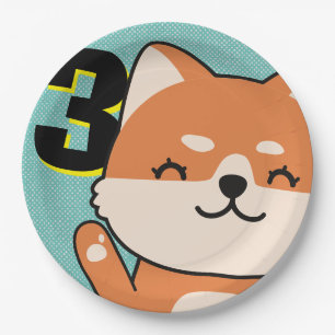3. Geburtstagsfeier Süßer Shiba Inu Welpe Hachi Pappteller