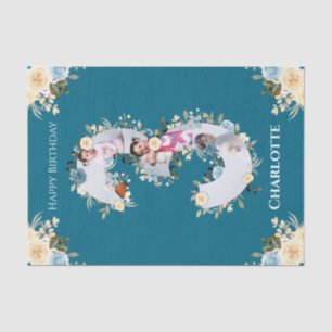 3. Geburtstagsfoto Collage Aquamarin Blue Yellow B Seidenpapier