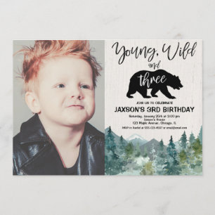 3. Geburtstagsjunge, Junge, wild, drei rustikale F Einladung