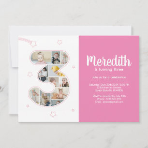 3. Geburtstagskarte Nr. 3 Custom Foto Collage Einladung