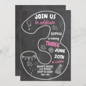 3. Geburtstagskartonnummer der Girl Einladung (Vorne/Hinten)